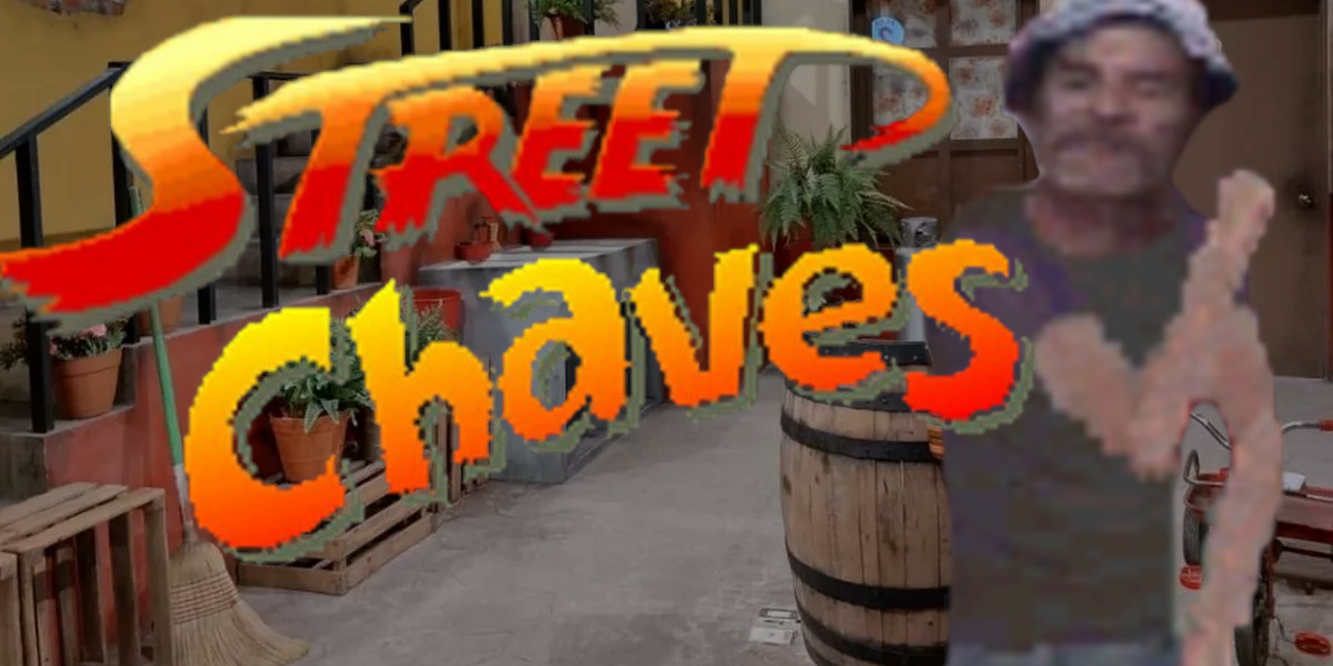 A horrible Thumbnail made in 5 minutes with the pixelated body of Don Ramon next to the Street Chaves logo
