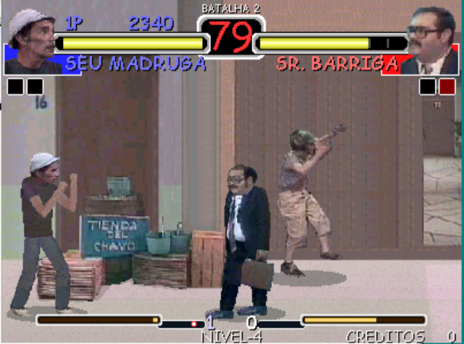 The screen is showing a fight between seu madruga and seu barriga